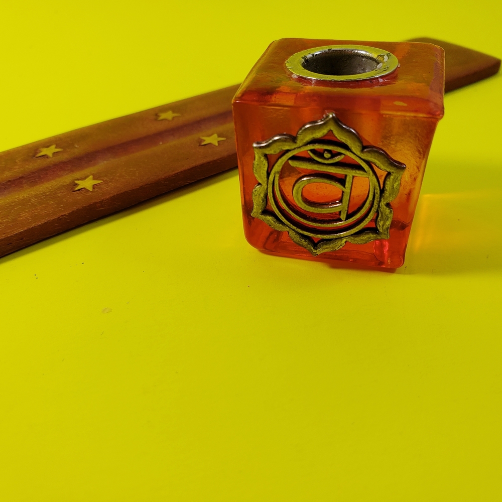 Red Chakra Candle Holder and Teak Wood Incense Tray